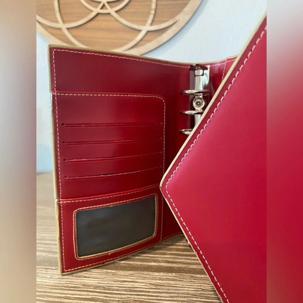 Franklin Covey Red Leather Planner Organizer 6 Ring Envelope Style Binder